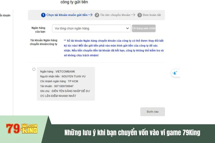 Những lưu ý khi bạn chuyển vốn vào ví game 79King